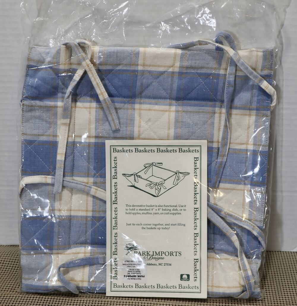 Fabric Basket Blue Plaid Quilted 8x8 Baking Dish Holder Park Imports New